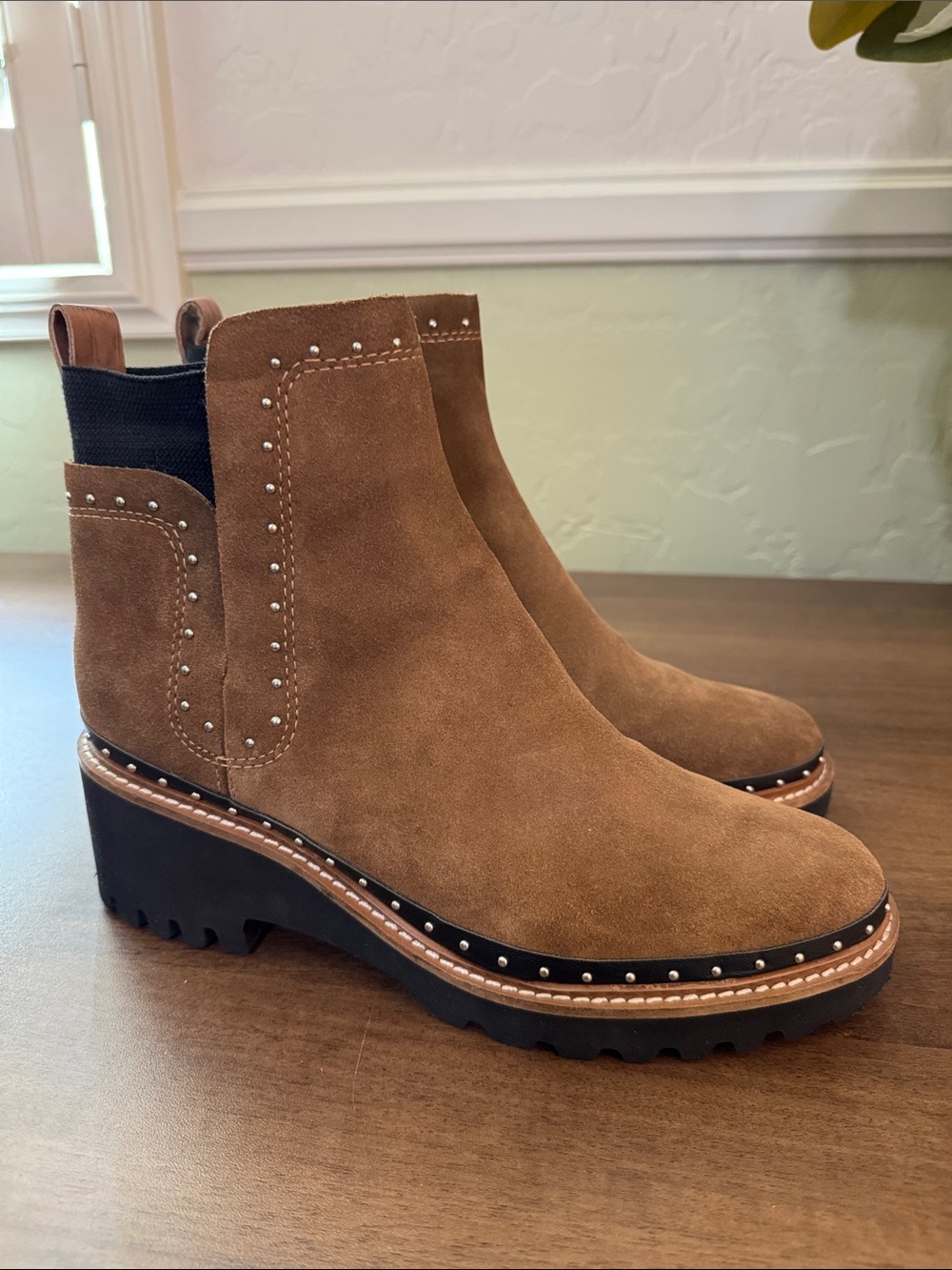 Dolce Vita Chocolate Studded Suede Boots, Sz. 8.5